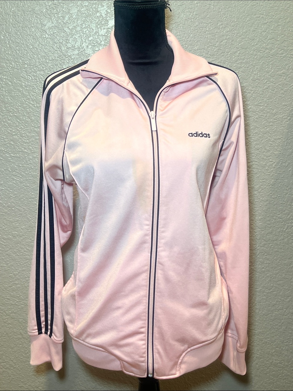 adidas Pink Zip-Up Track Jacket with Black Stripes